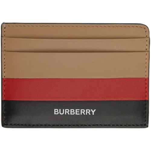 BURBERRY Cardholder Leather Intarsia Stripe Beige